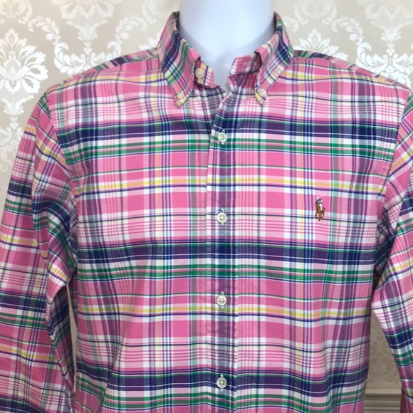 pink plaid polo shirt